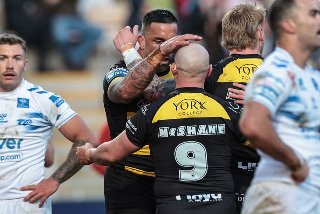 Paul Vaughan of York Knights celebrates his try during the Betfred Super League round 9 match York Knights vs Toulouse at LNER Community Stadium, York, United Kingdom on 23 April 2026

(Photo by Mark Cosgrove/News Images)