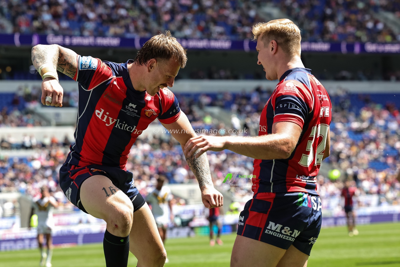 Tom Johnstone of Wakefield Trinity celebrates his try during the Betfred Super League Magic Weekend match Wakefield Trinity vs Castleford Tigers at Hill Dickinson Stadium, Liverpool, United Kingdom on 05 July 2026

(Photo by Mark Cosgrove/News Images)
