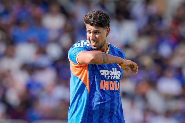 Harshit Rana of India during the Third Vitality T20 International match England vs India at Trent Bridge, Nottingham, United Kingdom on 07 July 2026

(Photo by Maynard Manyowa/News Images)
