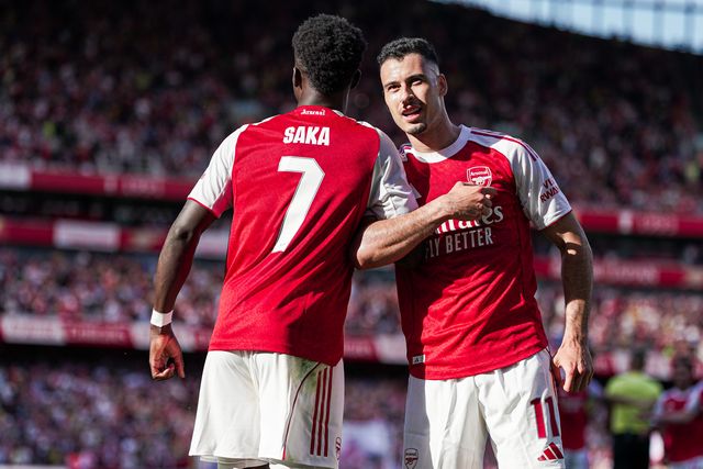 Bukayo Saka of Arsenal and Gabriel Martinelli during the Pre-season friendly match Arsenal vs Athletic Bilbao at Emirates Stadium, London, United Kingdom, 9th August 2025

(Photo by Harvey Murphy/News Images)