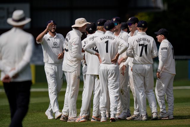 Gloucestershire players celebrate a wicket during the county Championship Division Two day 4 Derbyshire vs Gloucestershire at The Central Co-Op County Ground, Derby, United Kingdom on 27 April 2026

(Photo by Maynard Manyowa/News Images)