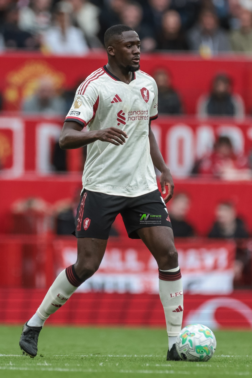 Ibrahima Konate of Liverpool with the ball during the Premier League match Manchester United vs Liverpool at Old Trafford, Manchester, United Kingdom on 03 May 2026

(Photo by Mark Cosgrove/News Images)