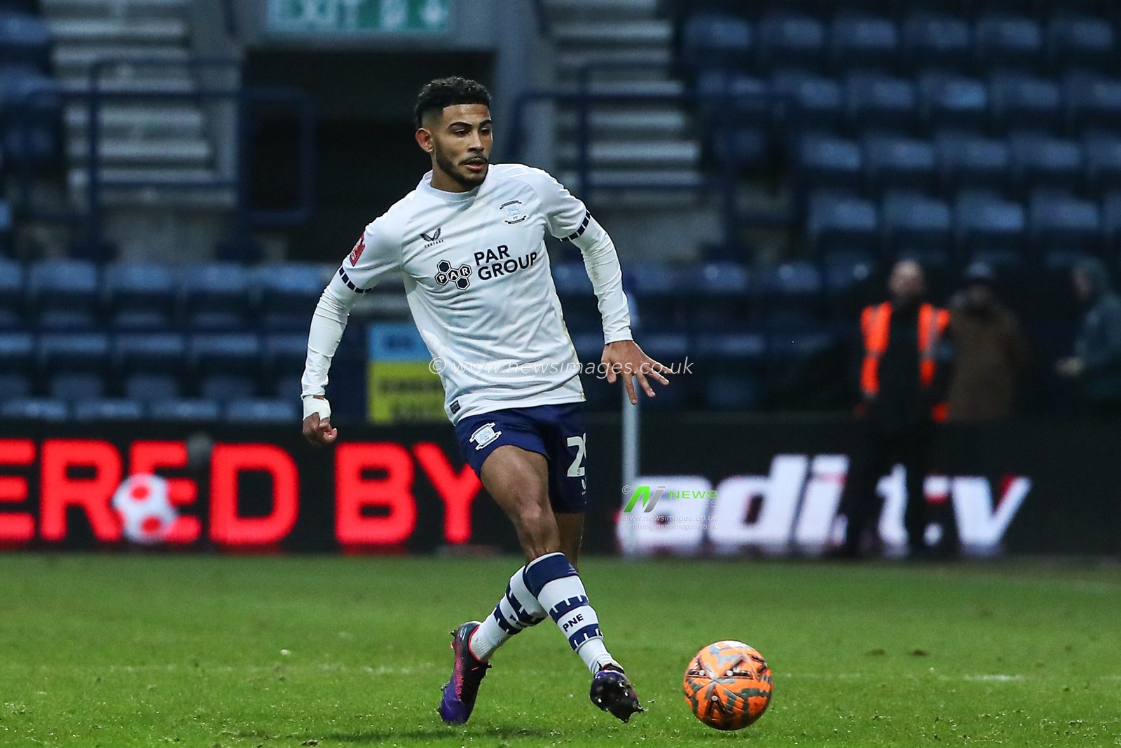 Kaine Kesler Hayden of Preston North End passes forward during the Emirates FA Cup match Preston North End vs Wycombe Wanderers at Deepdale, Preston, United Kingdom, 8th February 2025

(Photo by Jorge Horsted/News Images)