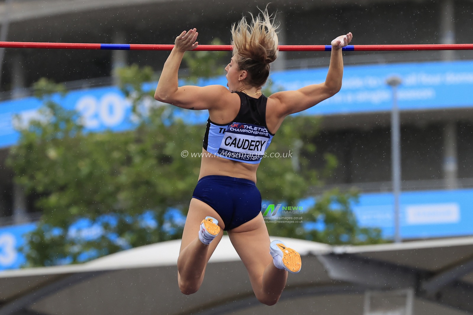 Molly Caudery makes her winning jump in the womenâ€™s pole vault during the UK Athletics Championships at Manchester Regional Arena, Manchester, United Kingdom, 8th July 2023.

(Photo by Conor Molloy/News Images)