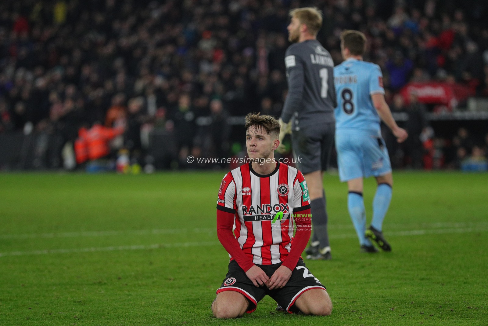 James McAtee #28 of Sheffield United reacts to his missed chance on goal during the Emirates FA Cup Fourth Round Replay match Sheffield United vs Wrexham at Bramall Lane, Sheffield, United Kingdom, 7th February 2023

(Photo by James Heaton/News Images)