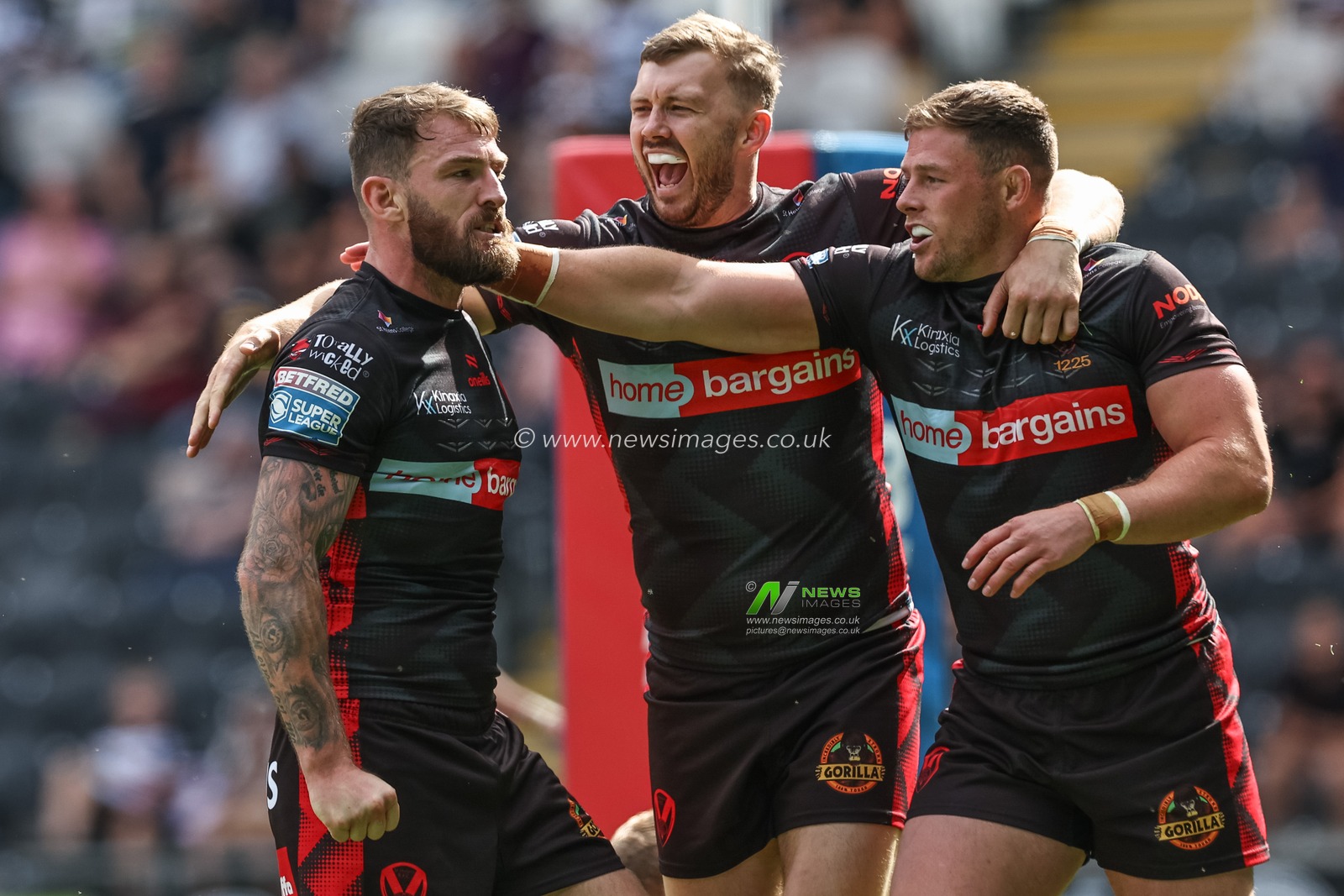 Daryl Clark of St. Helens celebrates their try during the Betfred Super League Round 20 match Hull FC vs St Helens at MKM Stadium, Hull, United Kingdom, 3rd August 2024

(Photo by Mark Cosgrove/News Images)