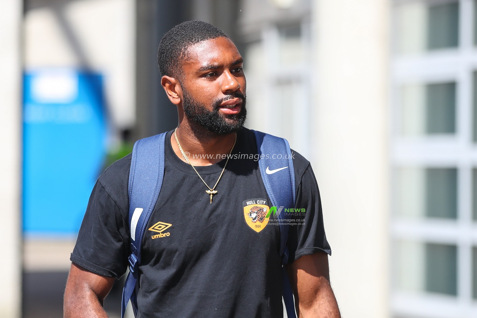 ThimothÃ©e Lo-Tutala #32 of Hull City arrives at the MKM Stadium for today's Championship fixture