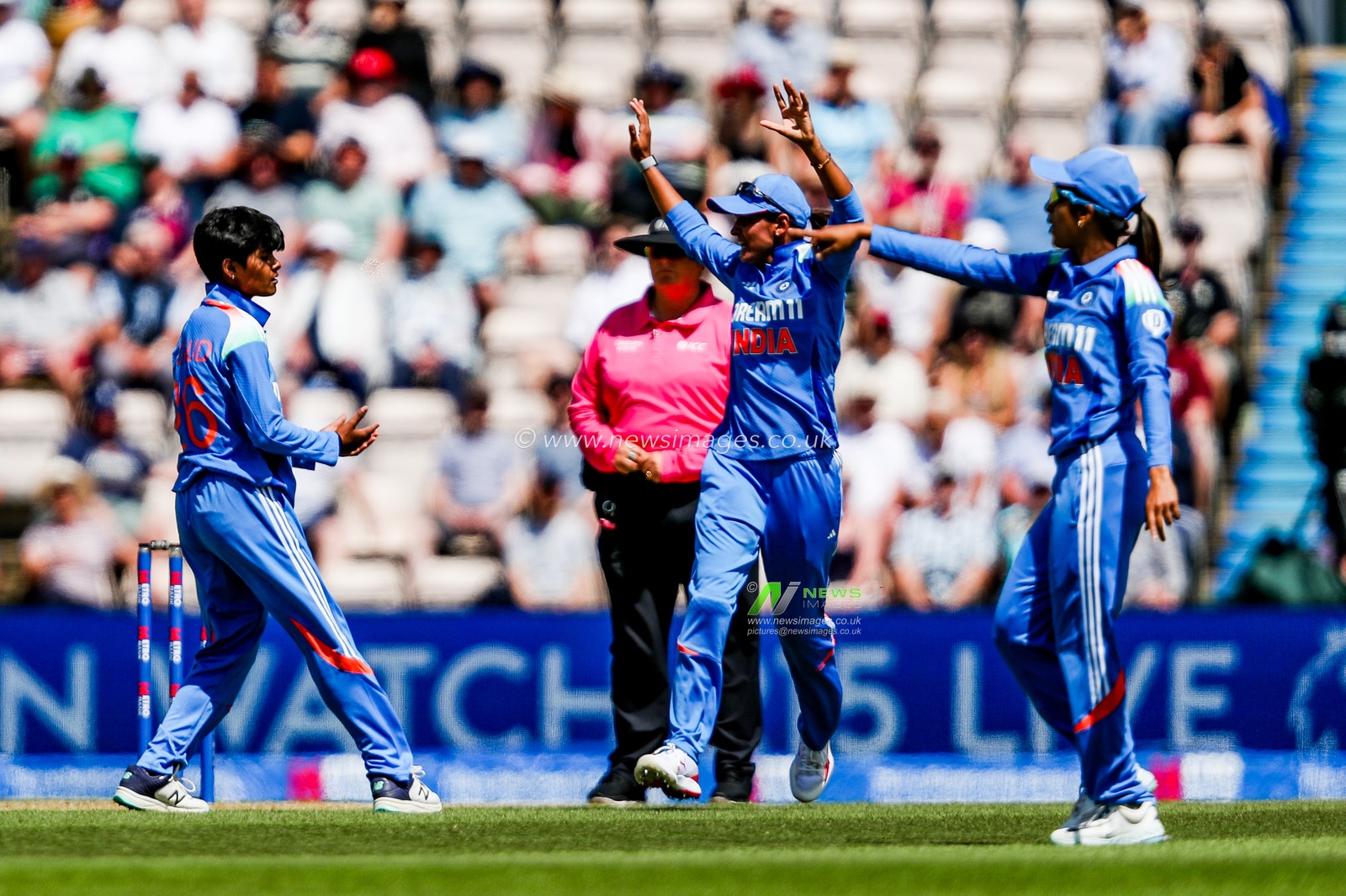 Kranti Gaud of India celebrates after her wicket during the 1st Metro Bank One Day International match England Women vs India Women at The Utilita Bowl, Southampton, United Kingdom, 16th July 2025

(Photo by Izzy Poles/News Images)