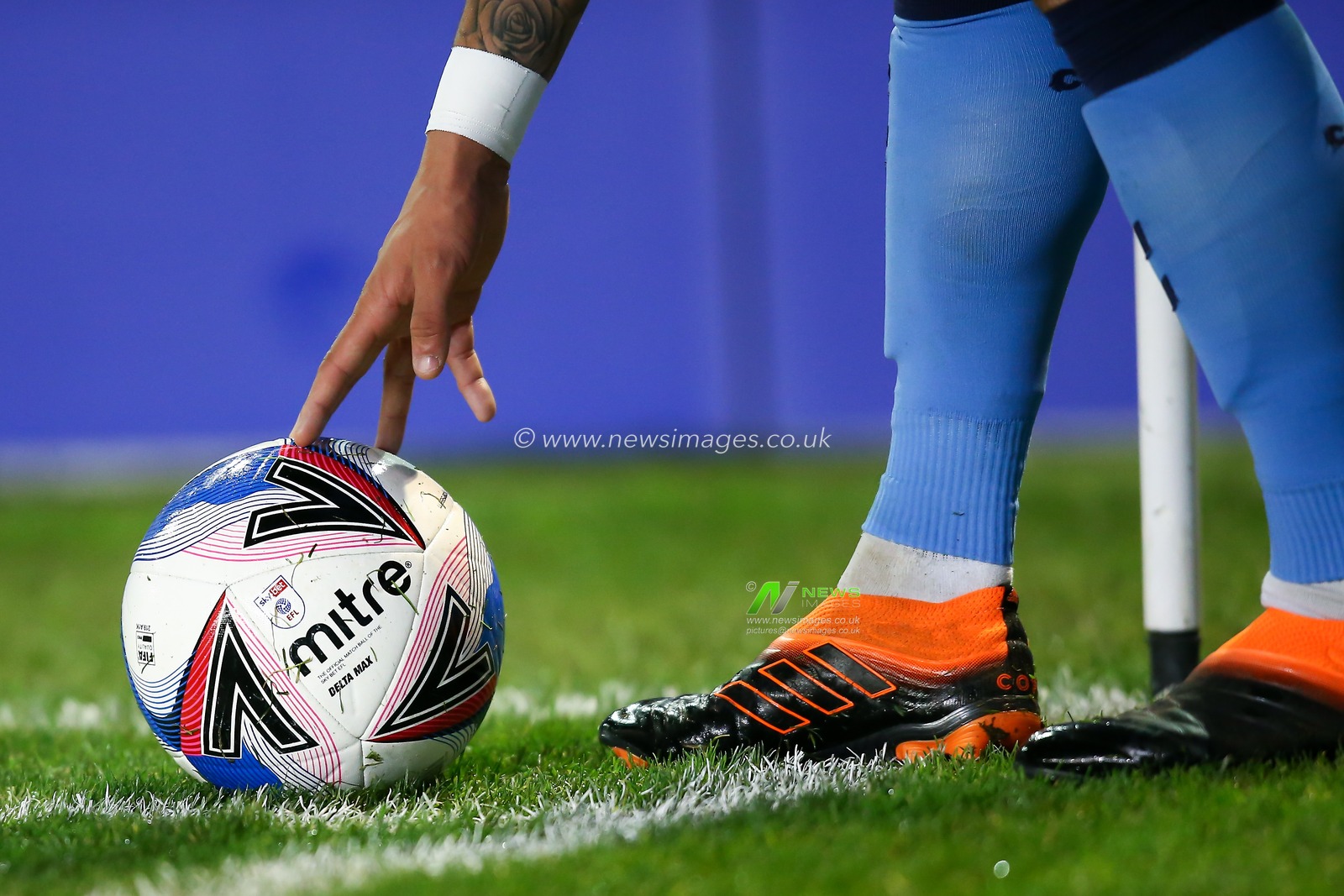 Mitre Delta Max football placed ready for a corner kick