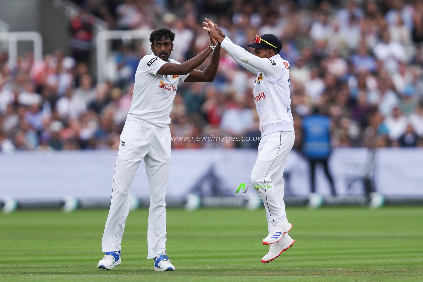 Milan Rathnayake of Sri Lanka celebrates with teammates after dismissing Ben Duckett of England during England v Sri Lanka 2nd Rothesay Test Match Day 3 at Lords, London, United Kingdom, 31st August 2024

(Photo by Izzy Poles/News Images)