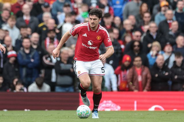 Harry Maguire of Manchester United breaks with the ball during the Premier League match Manchester United vs Nottingham Forest at Old Trafford, Manchester, United Kingdom on 17 May 2026

(Photo by Mark Cosgrove/News Images)