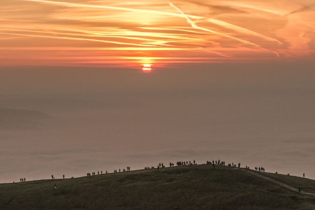 Sunrise and cloud inversion at Mam Tor in the Peak District