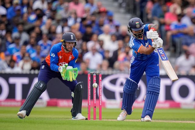India captain Shreyas Iyer  batting with Jos Buttler of England wicket keeper during the Second Vitality T20 International match England vs India at Old Trafford, Manchester, United Kingdom on 04 July 2026

(Photo by Maynard Manyowa/News Images)
