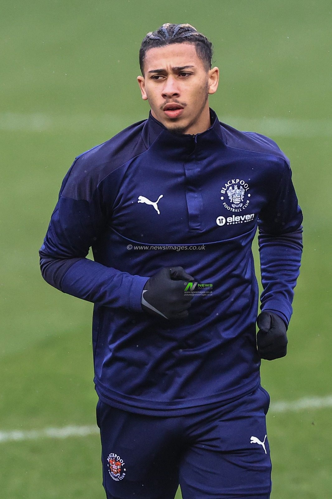 Jordan Lawrence-Gabriel #4 of Blackpool during the pre-game warmup