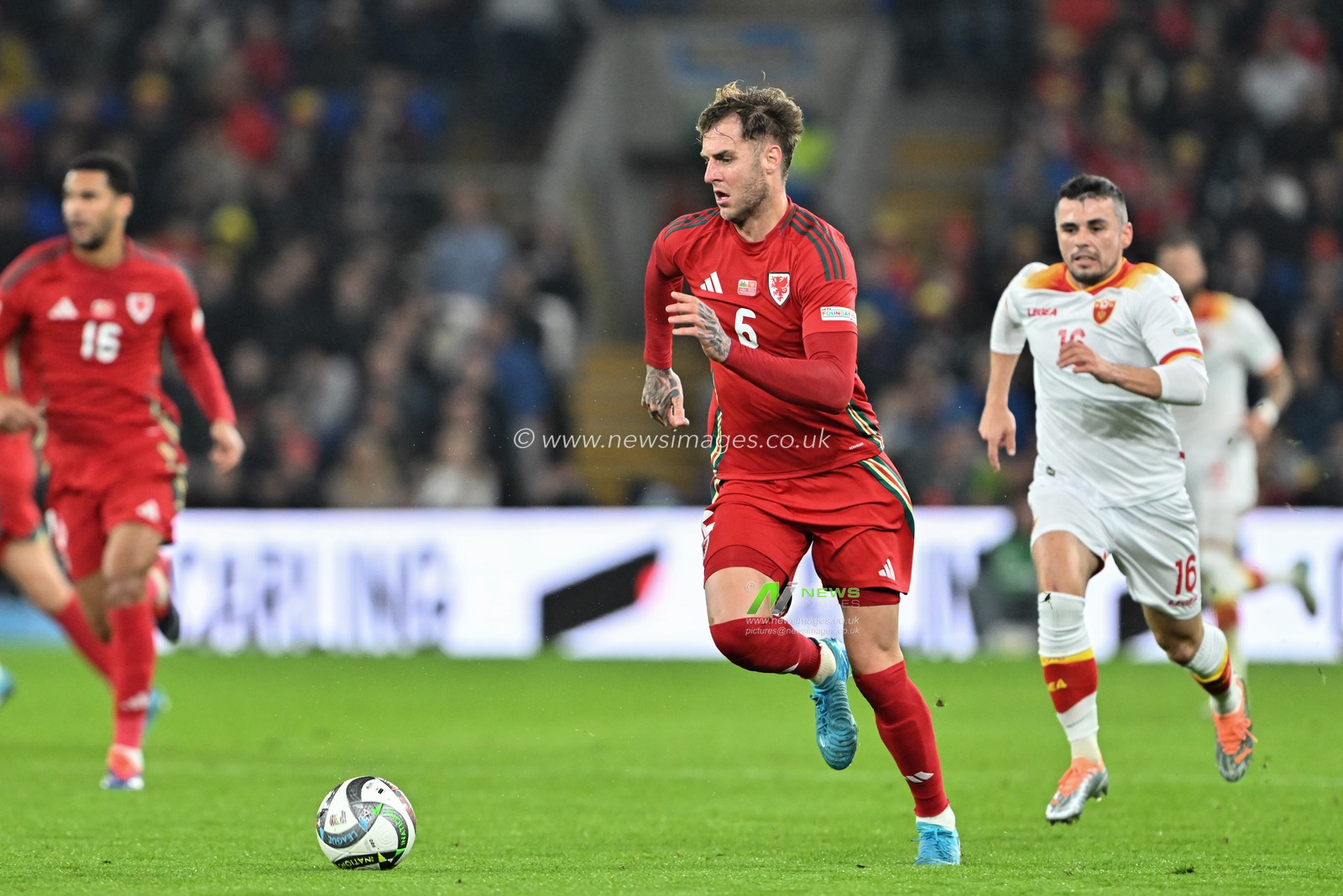 Joe Rodon of Wales breaks with the ball during the UEFA Nations League - League B - Group 4 match Wales vs Montenegro at Cardiff City Stadium, Cardiff, United Kingdom, 14th October 2024

(Photo by Cody Froggatt/News Images)