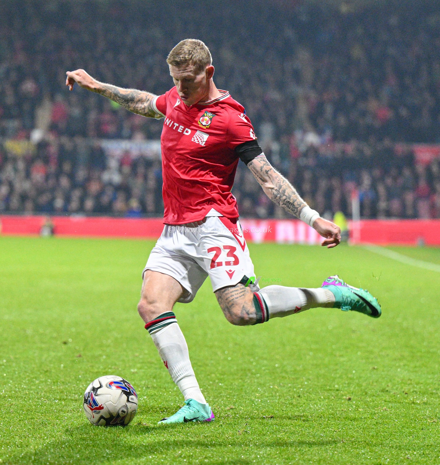 James McClean 23# of Wrexham Association Football Club crosses the ball, during the Sky Bet League 2 match Wrexham vs Sutton United at SToK Cae Ras, Wrexham, United Kingdom, 24th October 2023

(Photo by Cody Froggatt/News Images)