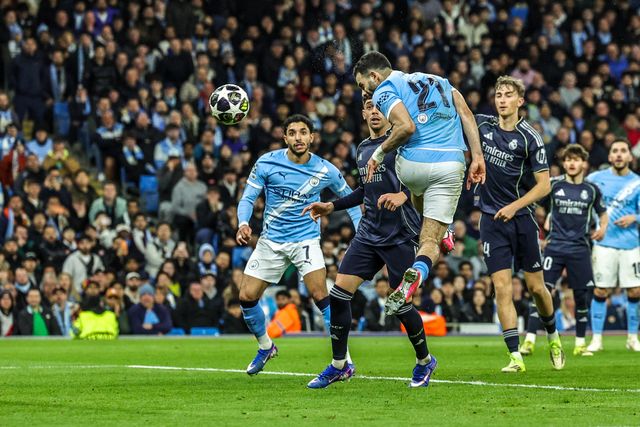 Rayan Ait-Nouri of Manchester City heads on goal during the UEFA Champions League last 16 second leg match Manchester City vs Real Madrid at The City of Manchester Stadium, Manchester, United Kingdom on 17 March 2026

(Photo by Mark Cosgrove/News Images)