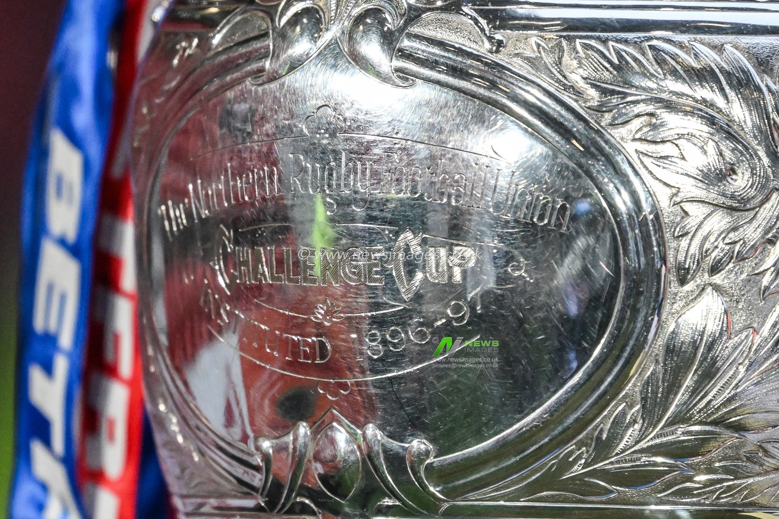 Details on the Challenge Cup trophy which is on show before of the challenge cup draw ahead of the Betfred Super League Round 1 match St Helens vs Salford Red Devils at Totally Wicked Stadium, St Helens, United Kingdom, 15th February 2025

(Photo by Craig Thomas/News Images)