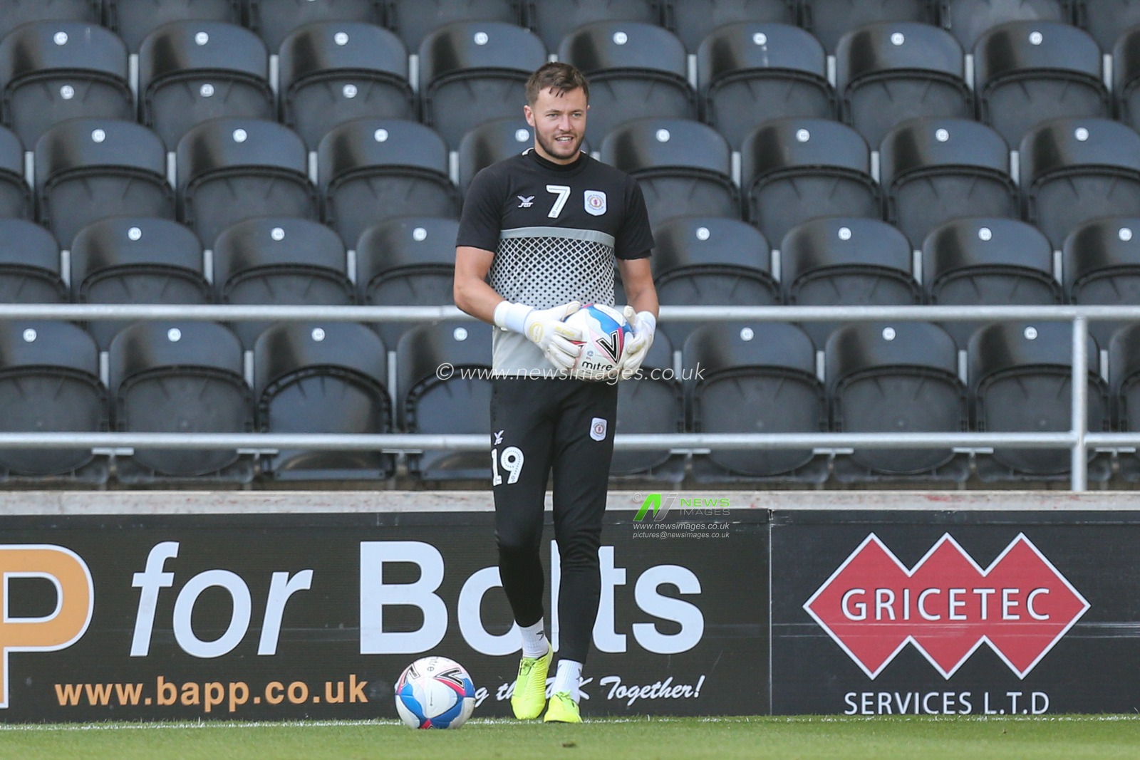 Owen Dale (19) of Crewe Alexandra during the warm up