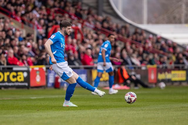 Stockport County's Ethan Pie during the Sky Bet League 1 match Wrexham vs Stockport County at SToK Cae Ras, Wrexham, United Kingdom, 22nd March 2025

(Photo by Nik Mesney/News Images)