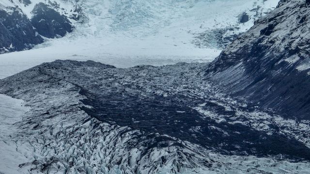 An aerial view of Skaftafell Glacier. Skaftafell Glacier, part of VatnajÃ¶kull National Park in Iceland, is a stunning natural wonder characterized by its breathtaking ice formations and rugged landscapes. Skaftafell Glacier, Skaftafell, Iceland, 25th March 2025

(Photo by Mark Cosgrove/News Images)