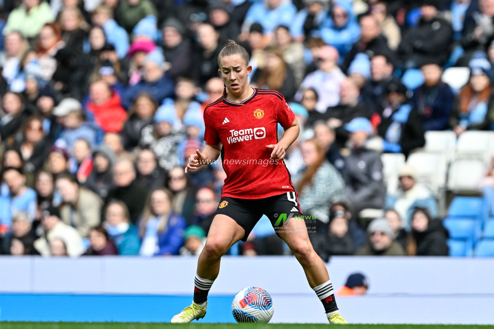 Maya Le Tissier of Manchester United Women in action, during the The FA Women's Super League match Manchester City Women vs Manchester United Women at Etihad Stadium, Manchester, United Kingdom, 23rd March 2024

(Photo by Cody Froggatt/News Images)
