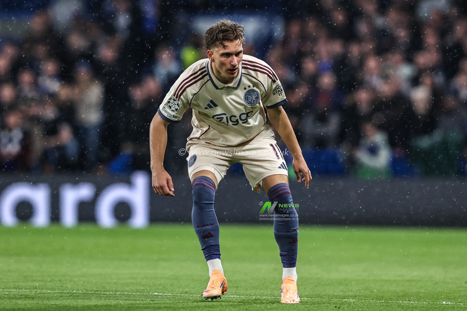 Mika Godts of Ajax during the UEFA Champions League Matchday 3 of 8 Chelsea vs Ajax at Stamford Bridge, London, United Kingdom, 22nd October 2025

(Photo by Alfie Cosgrove/News Images)