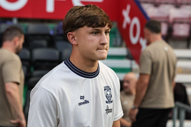 Lachlan Webster of Warrington Wolves arrives during the Betfred Super League round 18 match Wigan Warriors vs Warrington Wolves at The Brick Community Stadium, Wigan, United Kingdom on 10 July 2026

(Photo by Mark Cosgrove/News Images)
