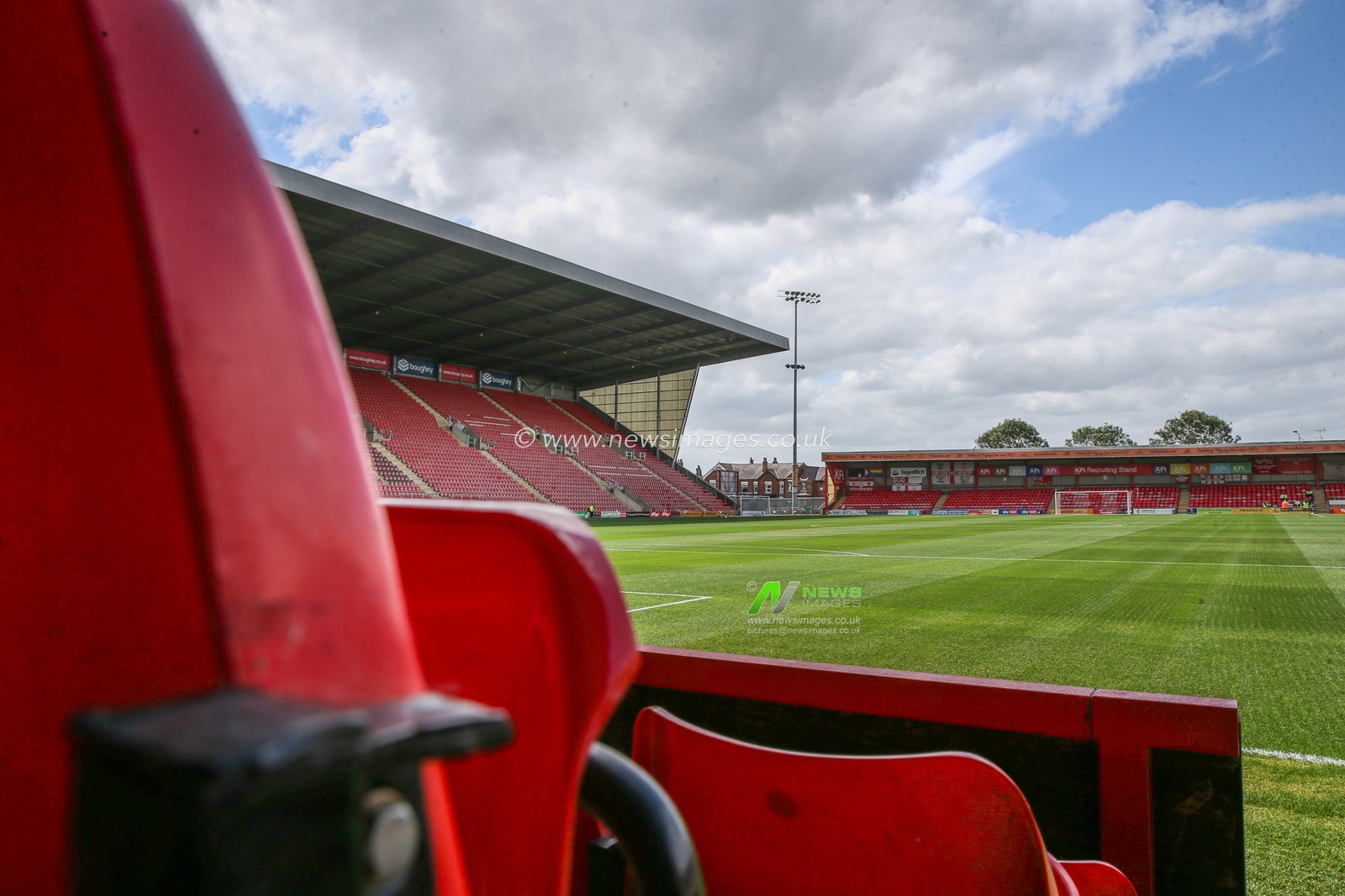 A general view inside of Alexandra Stadium, home of Crewe Alexandra ahead of the Pre-season friendly match Crewe Alexandra vs Blackpool at Alexandra Stadium, Crewe, United Kingdom, 3rd August 2024

(Photo by Gareth Evans/News Images)