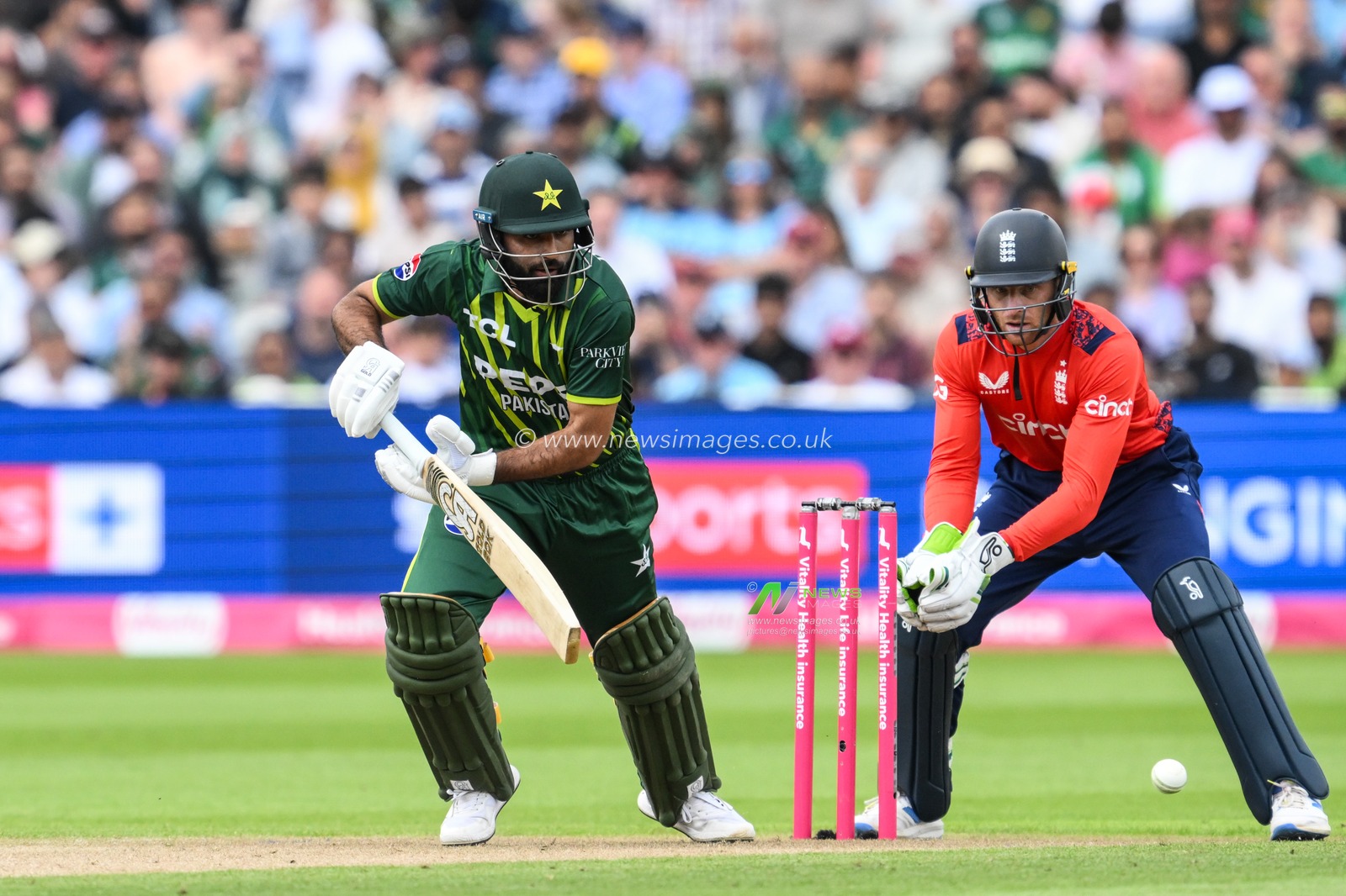 Fakhar Zaman of Pakistan clips the ball away for a single during the Vitality T20 International Series match England vs Pakistan at Edgbaston, Birmingham, United Kingdom, 25th May 2024

(Photo by Craig Thomas/News Images)