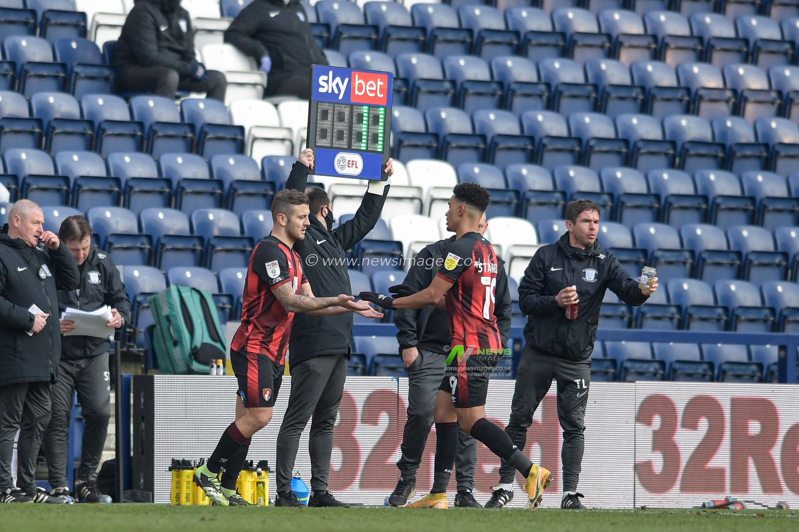 Jack Wilshere #11 of Bournemouth enters the pitch by replacing Junior Stanislas #19 of Bournemouth