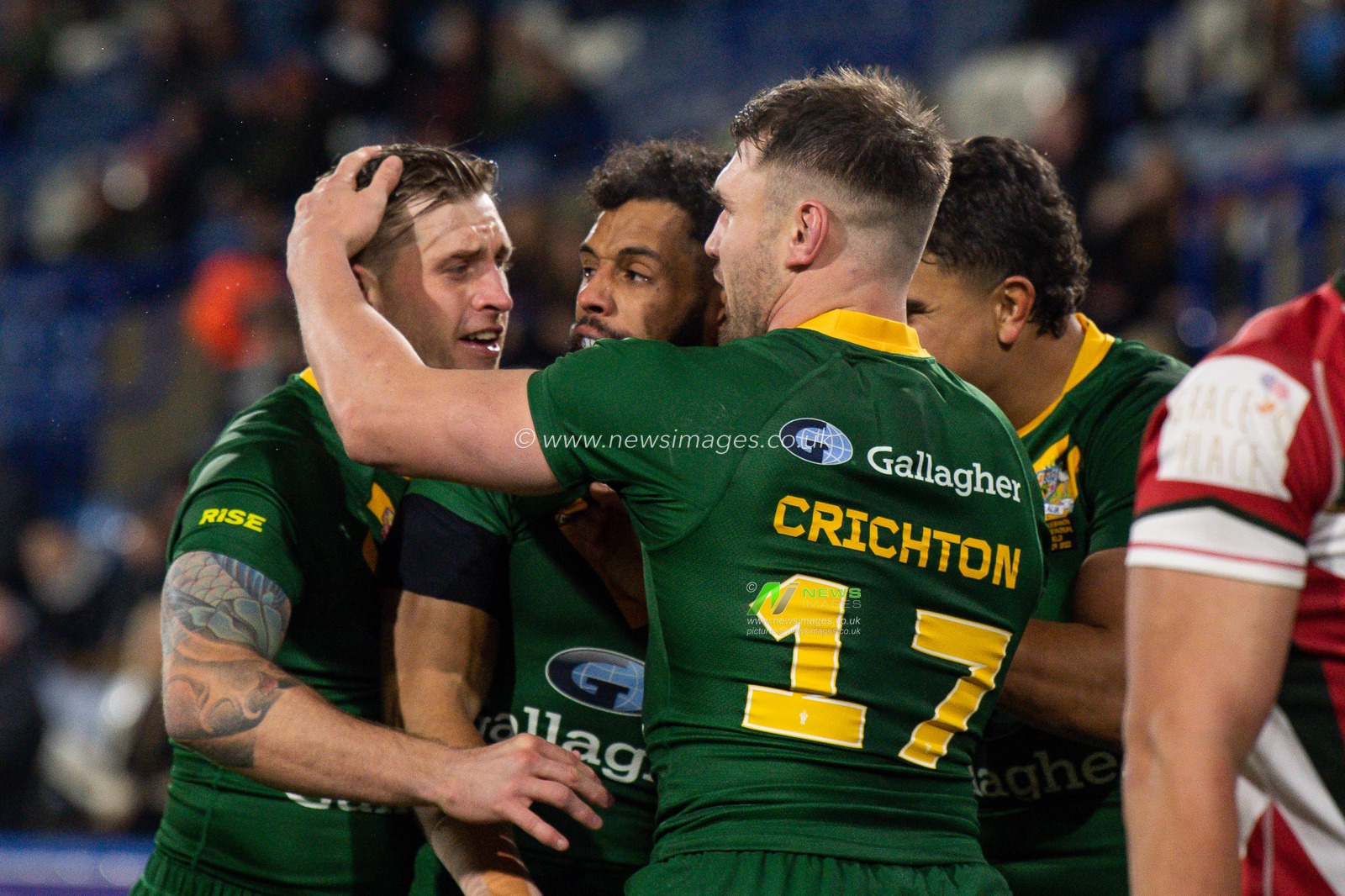 Josh Addo-Carr of Australia celebrates his try during the Rugby League World Cup 2021 Quarter Final match Australia vs Lebanon at John Smith's Stadium, Huddersfield, United Kingdom, 4th November 2022

(Photo by Craig Thomas/News Images)