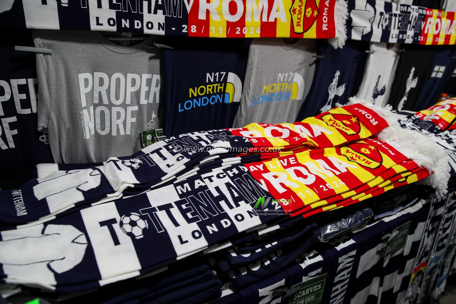 Tottenham memorabilia on sale during the UEFA Europa League - League Stage match Tottenham Hotspur vs A.S. Roma at Tottenham Hotspur Stadium, London, United Kingdom, 28th November 2024

(Photo by Gareth Evans/News Images)