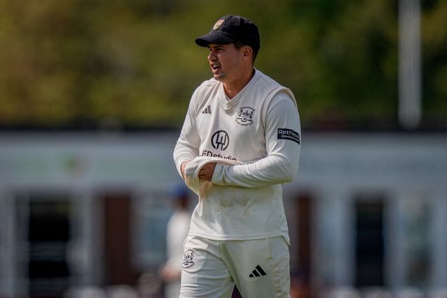 Graeme van Buuren shines the ball during the County Championship Division Two Derbyshire v Gloucestershire at The Central Co-Op County Ground, Derby, United Kingdom on 26 April 2026

(Photo by Maynard Manyowa/News Images)