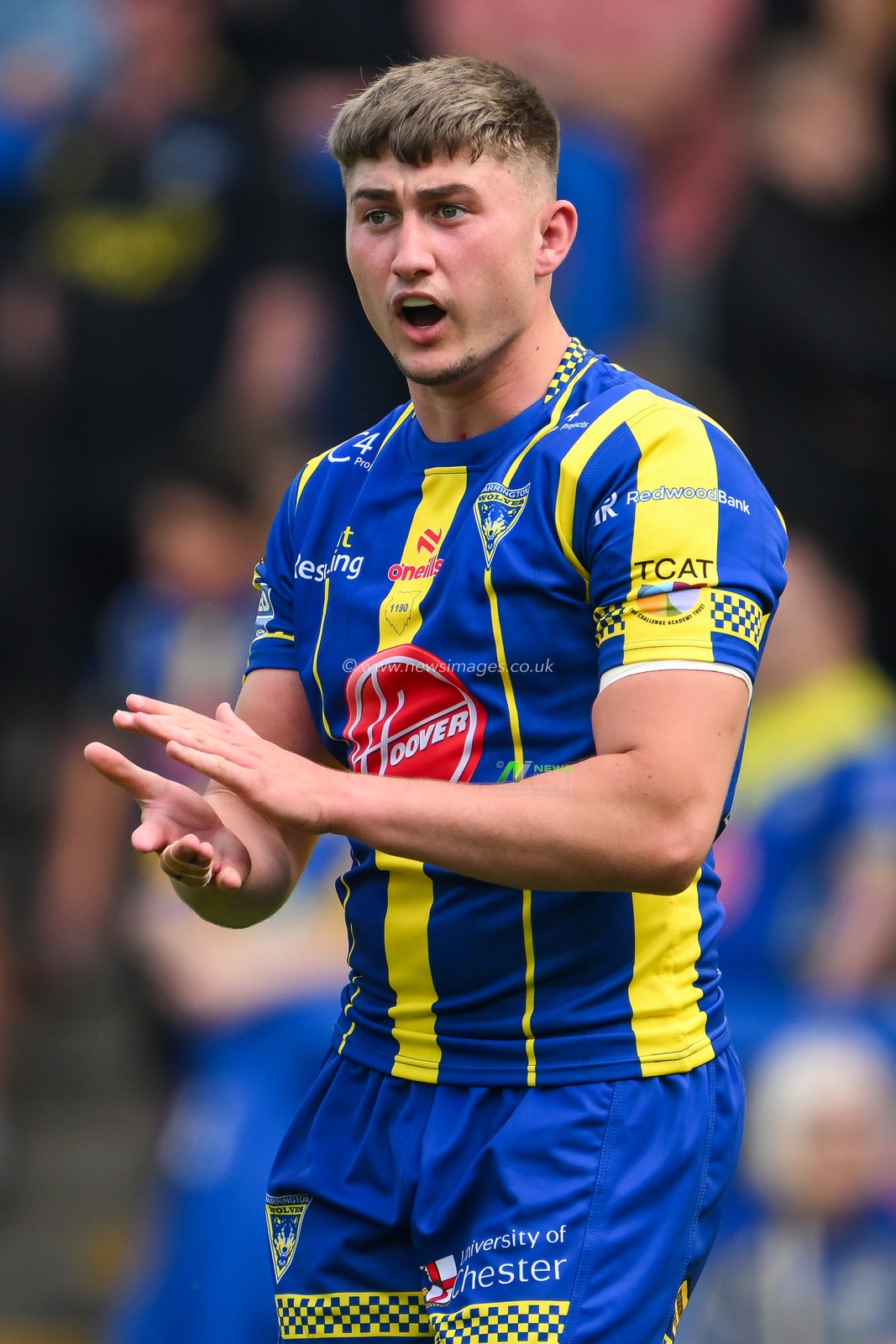 Tom Whitehead of Warrington Wolves encourages his team during the Betfred Super League Round 13 match Warrington Wolves vs Wigan Warriors at Halliwell Jones Stadium, Warrington, United Kingdom, 1st June 2024

(Photo by Craig Thomas/News Images)