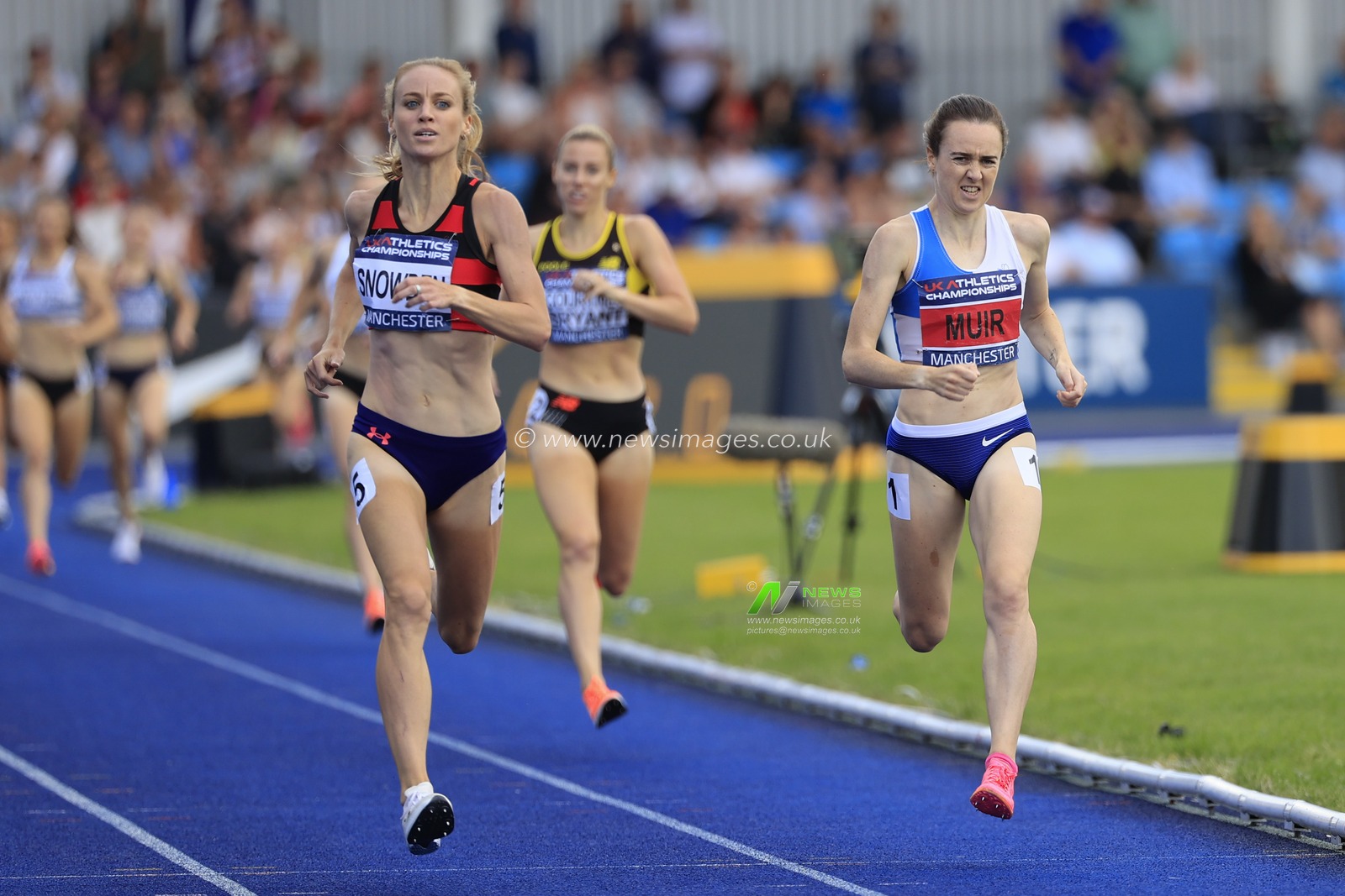 Katie Snowden overtakes Laura Muir in the final few metres of the womenâ€™s 1500m final to clinch the gold medal during the UK Athletics Championships at Manchester Regional Arena, Manchester, United Kingdom, 9th July 2023

(Photo by Conor Molloy/News Images)