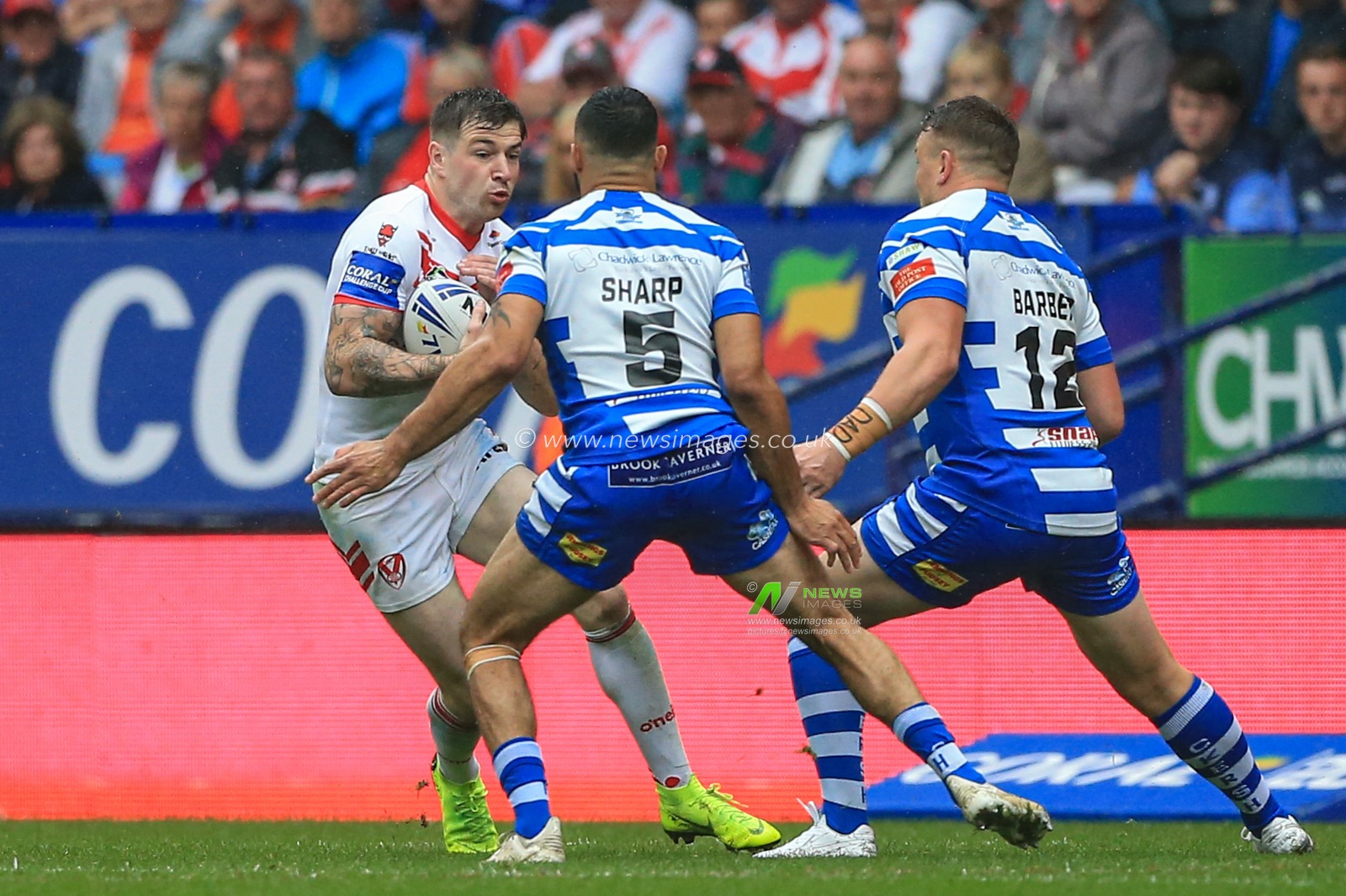 27th July 2019 , University of Bolton Stadium, Bolton, England; 2019 Coral Challenge Cup Semi-Final, St Helens vs Halifax RLFC ; Mark Percival (4) of St Helens in action during the game 


Credit: Mark Cosgrove/News Images