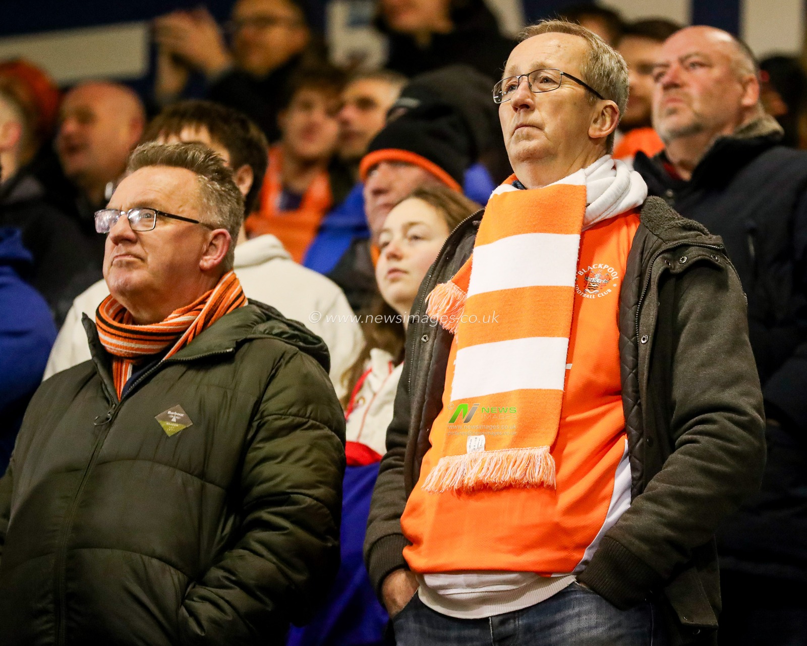 Blackpool fans look on during the Sky Bet League 1 match Lincoln City vs Blackpool at Gelder Group Sincil Bank Stadium, Lincoln, United Kingdom, 28th January 2025

(Photo by Izzy Poles/News Images)