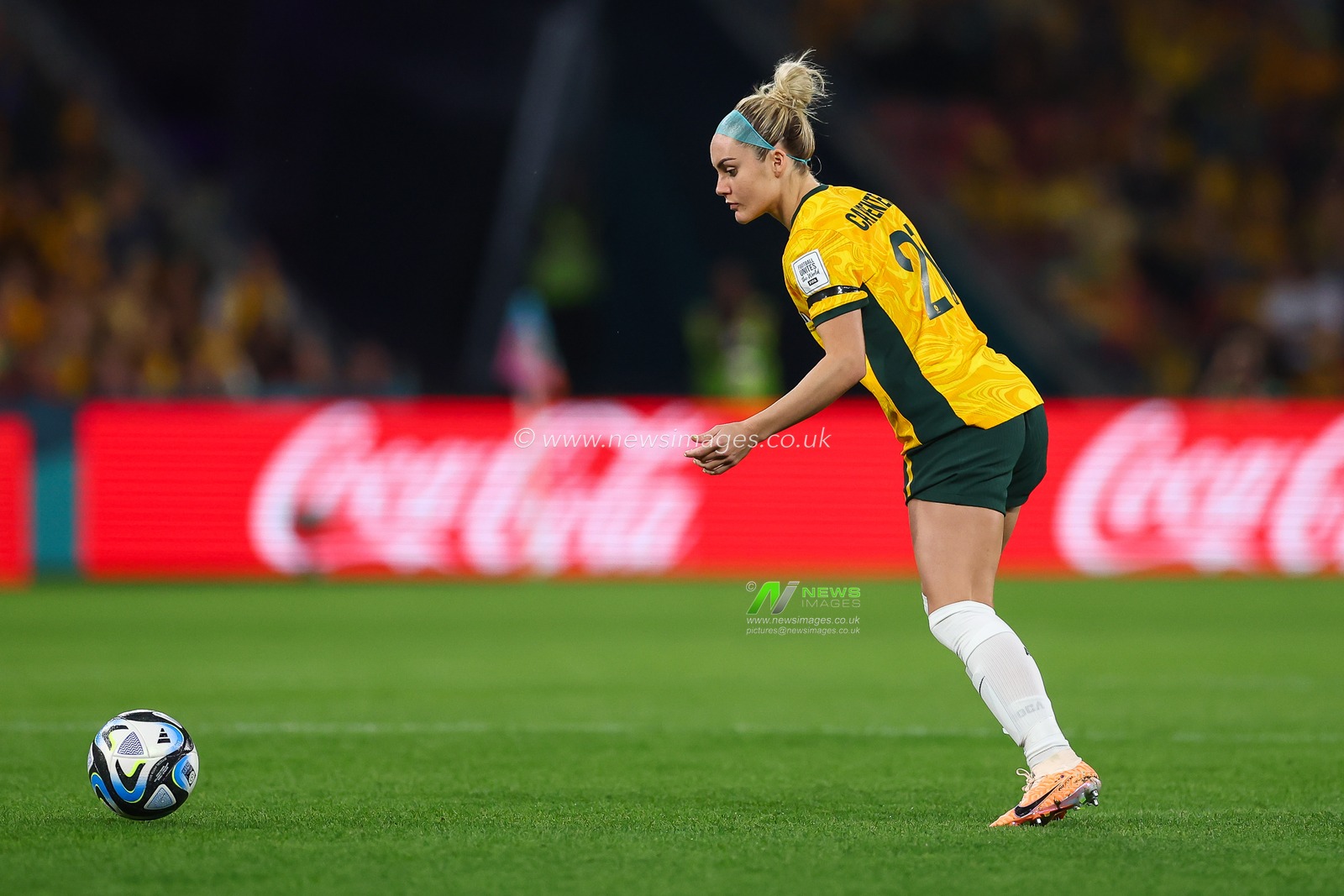 Ellie Carpenter #21 of Australia during the FIFA Women's World Cup 2023 Quarter-Final match Australia Women vs France Women at Suncorp Stadium, Brisbane, Australia, 12th August 2023

(Photo by Patrick Hoelscher/News Images)