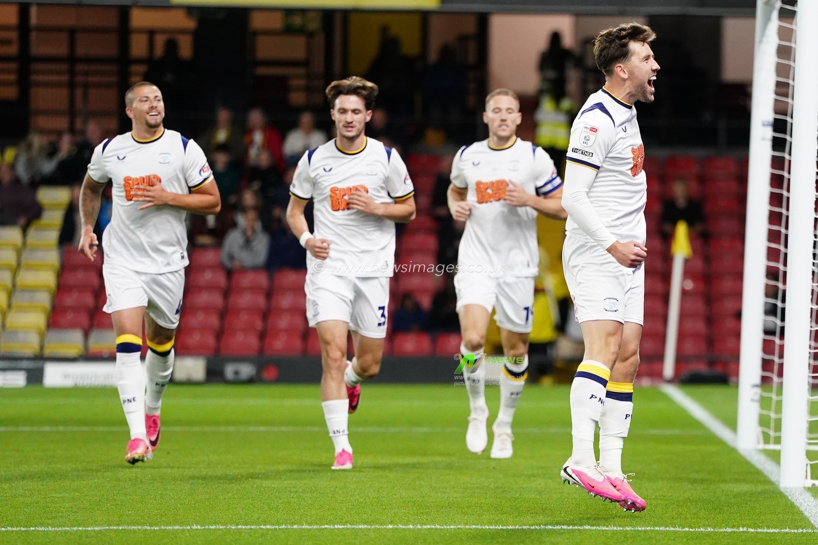 Callum Lang of Preston North End celebrates goal to make it 0-1 during the Sky Bet Championship match Watford vs Preston North End at Vicarage Road, Watford, United Kingdom on 08 September 2026

(Photo by Harvey Murphy/News Images)
