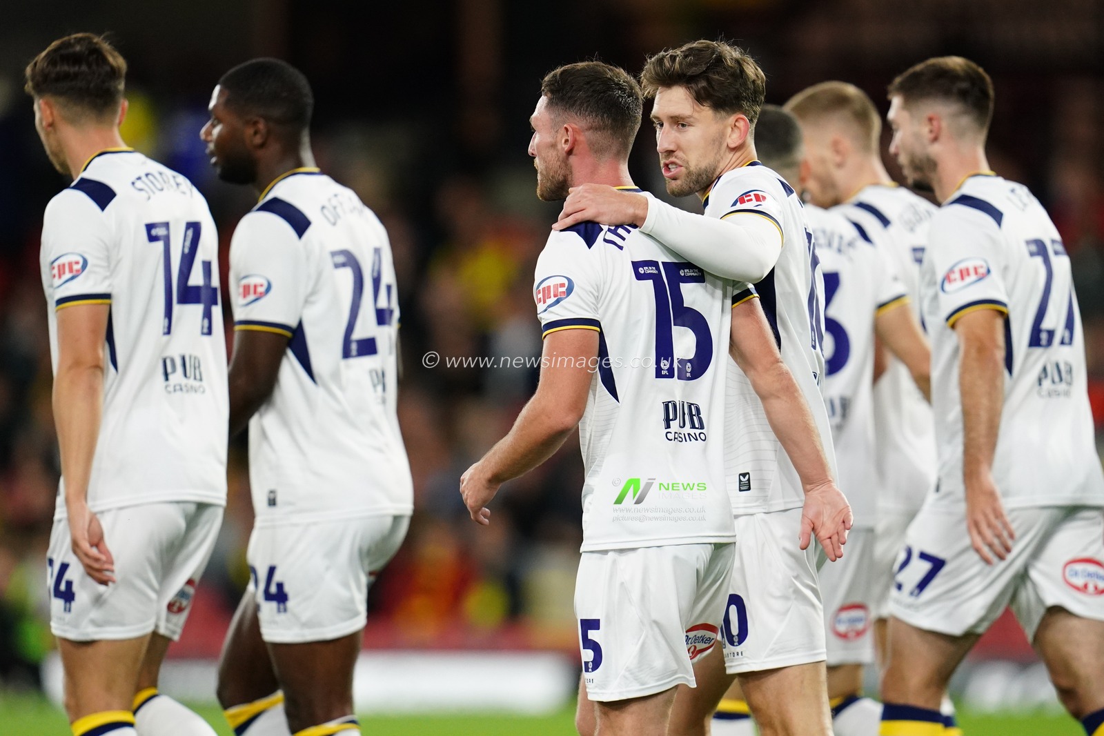 Preston North End players celebrate 0-1 lead during the Sky Bet Championship match Watford vs Preston North End at Vicarage Road, Watford, United Kingdom on 08 September 2026

(Photo by Harvey Murphy/News Images)