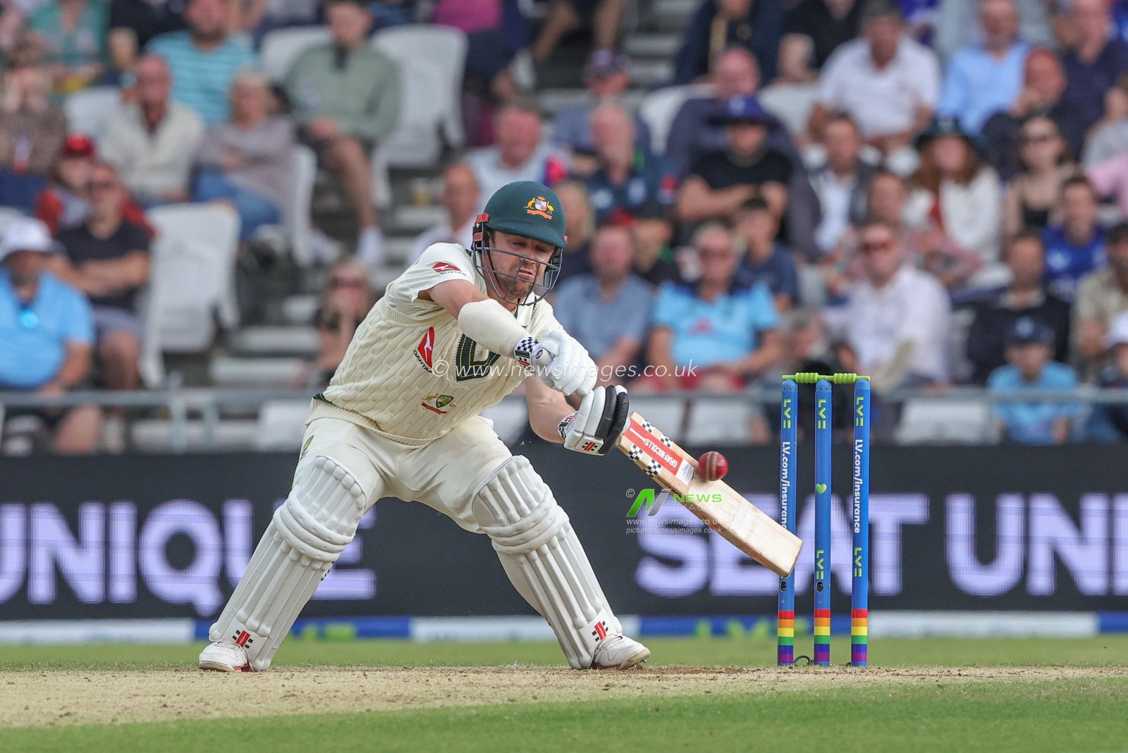 Travis Head of Australia gets down low to flick the ball out towards the boundary during the LV= Insurance Ashes Third Test Series Day 3 England v Australia at Headingley Stadium, Leeds, United Kingdom, 8th July 2023

(Photo by Mark Cosgrove/News Images)