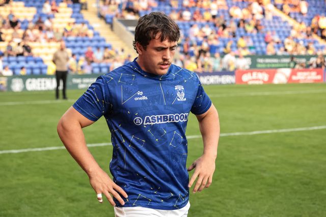 Max Wood of Warrington Wolves in the pre-game warm up during the Betfred Super League round 23 match Warrington Wolves vs York Knights at The Halliwell Jones Stadium, Warrington, United Kingdom on 13 August 2026

(Photo by Mark Cosgrove/News Images)