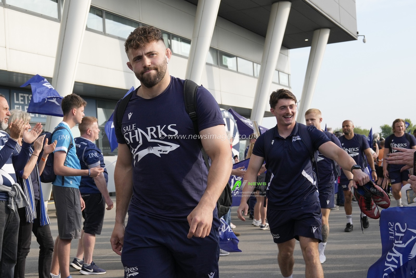 Sale Sharks flanker Sam Dugdale arrives at the stadium before the Gallagher Premiership match Sale Sharks vs Leicester Tigers at Salford Community Stadium, Eccles, United Kingdom, 10th May 2024

(Photo by Steve Flynn/News Images)