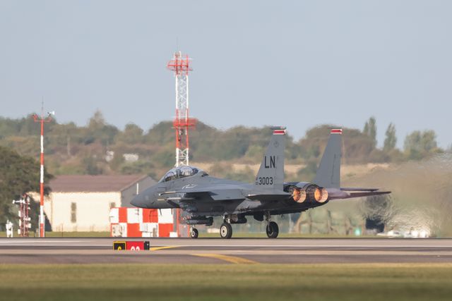 United States Air Force F-15 Strike Eagles take off at RAF Lakenheath on training exercises at RAF Lakenheath, United Kingdom, 11th September 2025

(Photo by Mark Cosgrove/News Images)