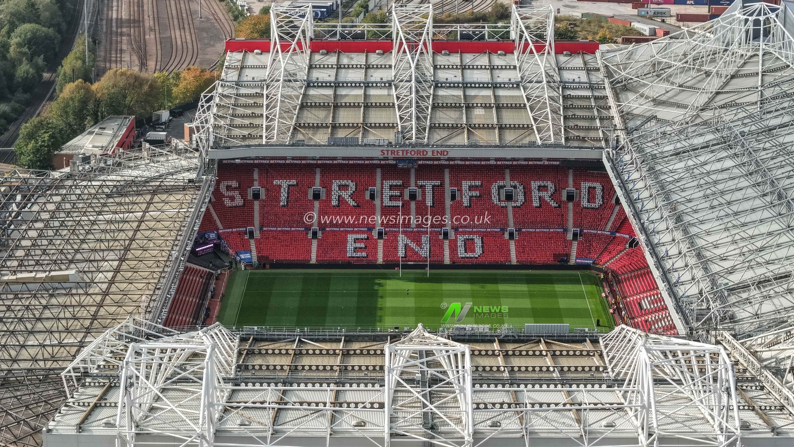 An aerial general view of Old Trafford during the 2025 Betfred Super League Grand Final Hull KR v Wigan Warriors at Old Trafford, Manchester, United Kingdom, 11th October 2025

(Photo by Mark Cosgrove/News Images)