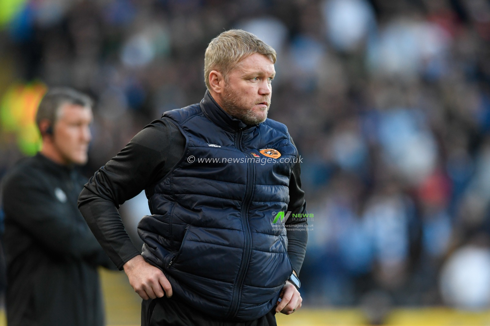 Grant McCann manager of Hull City watches the game from the technical area