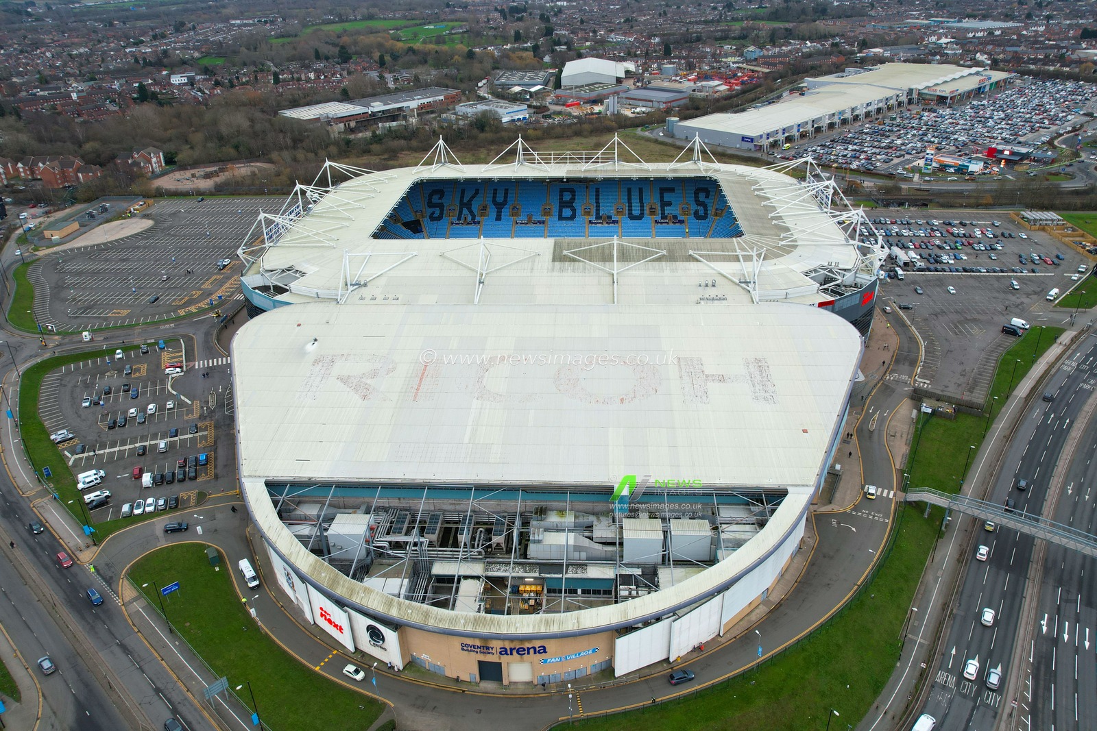 Aerial view of the Building Society Arena before the Sky Bet Championship match Coventry City vs Ipswich Town at Coventry Building Society Arena, Coventry, United Kingdom, 29th December 2025

(Photo by Euan Manning/News Images)

*** GER AUT SUI OUT ***
