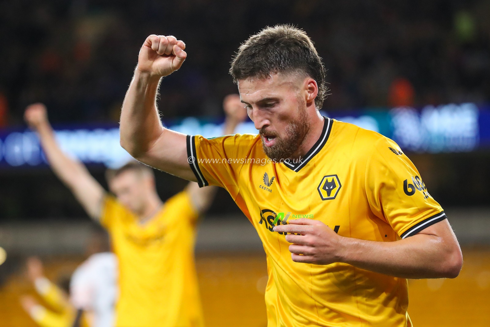 Matt Doherty #2 of Wolverhampton Wanderers celebrates his goal to make it 3-0 during the Carabao Cup match Wolverhampton Wanderers vs Blackpool at Molineux, Wolverhampton, United Kingdom, 29th August 2023

(Photo by Gareth Evans/News Images)