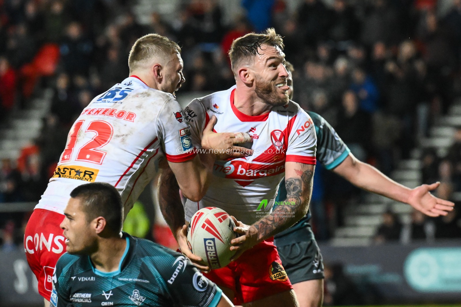 Daryl Clark of St. Helens celebrates his tryduring the Betfred Super League Round 9 match St Helens vs Huddersfield Giants at Totally Wicked Stadium, St Helens, United Kingdom, 25th April 2024

(Photo by Craig Thomas/News Images)